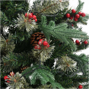 Brad artificial cu varfuri ninse, decorat cu Conuri si fructe de padure, 180 cm