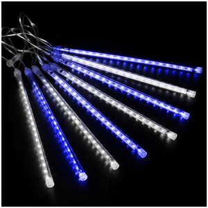 Instalatie 16 turturi luminosi, iluzia unor fulgi de zapada in cadere, Alb rece + Albastru