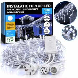 instalatie franjuri 25 metri 500 led ALB RECE