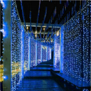 Instalatie perdea 3m x 3m, 384 led de exterior, tip banda cu led turnat, interconectabila, Albastru