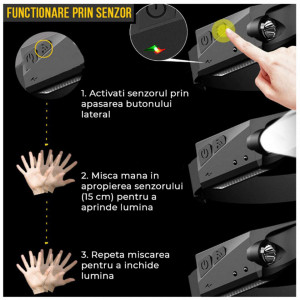 Set 2 lanterne de cap cu acumulator, unghi larg de iluminare, 350 lumeni si senzor miscare