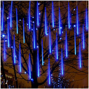 Instalatie 16 turturi luminosi, iluzia unor fulgi de zapada in cadere, Albastru