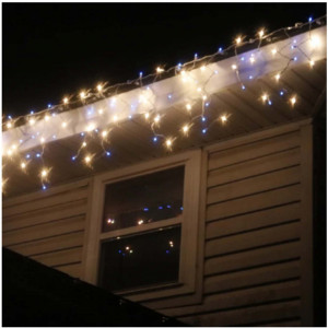 Instalatie de Craciun tip franjuri, 36 metri lungime, 900 LED, Alb rece + Alb Cald