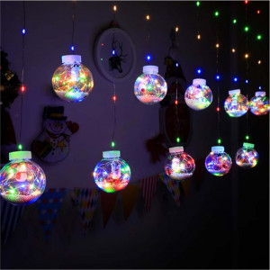 Perdea luminoasa, 10 globuri cu mos craciun, Multicolor