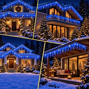 Set 2 x Instalatie exterior, 35 metri, turturi cu FLASH, 700 LED Albastru, fir alb gros