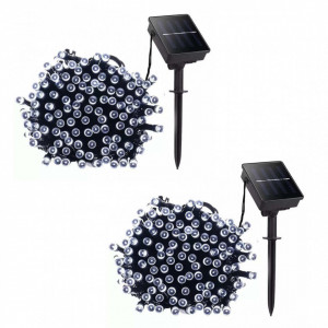 Set 2 x Instalatie solara, 100 led, 10 metri, Alb Rece