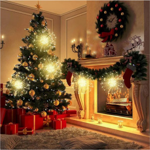 Instalatie 10 artificii decorative, 10 metri, interconectabila, Alb Cald