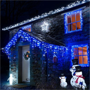 Instalatie exterior, turturi cu FLASH, 25 metri, 500 LED Albastru
