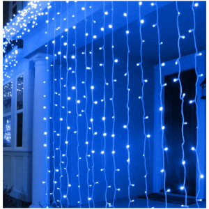 Instalatie Perdea de exterior, cablu siliconic, 120 Led-uri V8, 5 x 1 m, Albastru