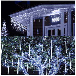 Set 16 Turturi curgatori + Instalatie franjuri 16 metri, 400 LED-uri, Alb Rece