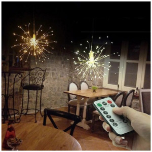 Set 2 x Instalatie artificii 240 LED, cu telecomanda, Alb Cald