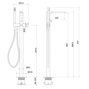Baterie de cada stativa, Cersanit, Inverto, pentru cada freestanding, cu para si furtun, auriu - Img 2