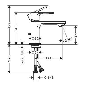 Baterie lavoar Hansgrohe, Rebris S 80, fără ventil, EcoSmart, CoolStart, negru mat - Img 2
