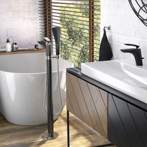 Baterie stativa cada-dus Kludi, Balance, pentru cada freestanding, negru mat - Img 4