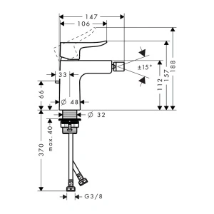 Hansgrohe, Metris, baterie bideu, crom - Img 2