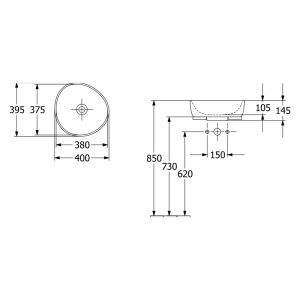 Lavoar asimetric pe blat, Villeroy & Boch, Antao 40, oval, alb - Img 5