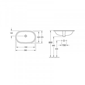 Lavoar sub blat Villeroy & Boch, O.Novo, oval, 53 cm, alb alpin - Img 2