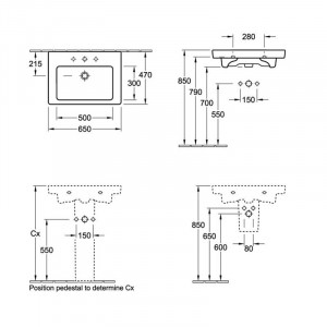 Lavoar suspendat Villeroy & Boch, Subway 2.0, 65 cm, alb alpin - Img 2