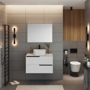 Mobilier cu blat pentru lavoar Fluminia, Bari 80, alb mat - Img 2