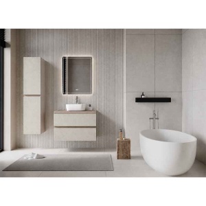 Mobilier suspendat pentru lavoar Fluminia, Genova 60, front rugos, laterale netede, almond/noce americano - Img 2