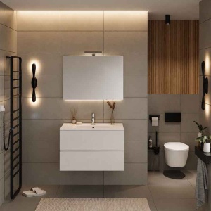 Mobilier suspendat pentru lavoar Fluminia Genova 80, front și laterale netede, 80x46 cm, alb lucios - Img 3
