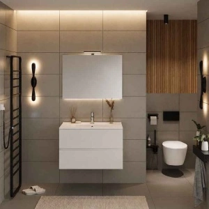 Mobilier suspendat pentru lavoar Fluminia Genova 80, front și laterale netede, 80x46 cm, alb lucios - Img 3