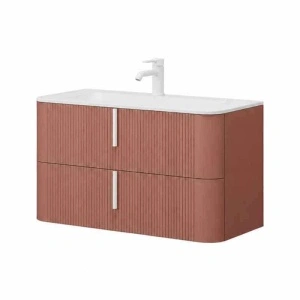 Mobilier suspendat pentru lavoar Fluminia Pisa 100 cm, front riflat, 100 × 46 cm, mattone, mâner alb mat