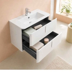 Mobilier suspendat pentru lavoar Fluminia Pisa 80 cm, front neted, 80 × 46 cm, alb mat, mânere albe mat - Img 4
