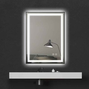 Oglindă dreptunghiulară Fluminia, Jacopo 60, cu iluminare LED și dezaburire, ramă neagră