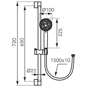 Set de duș, Ferro, Horn, cu pară de duș 3S, bară 65cm, cu suport pară și furtun 150cm, negru mat - Img 2