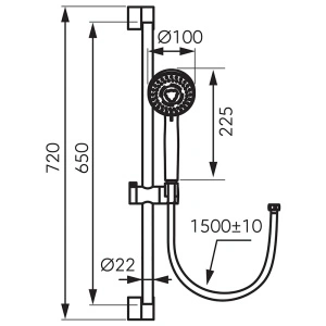 Set de duș, Ferro, Horn, cu pară de duș 3S, bară 65cm, cu suport pară și furtun 150cm, negru mat - Img 2