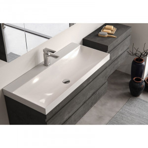 Set mobilier suspendat si lavoar, Kolpasan, Naomi, 100 cm, dark concrete - Img 3