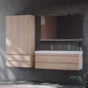 Set mobilier suspendat si lavoar, Kolpasan, Naomi, 120 cm, natural wood - Img 4