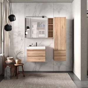 Set mobilier suspendat si lavoar, Kolpasan, Naomi, 60 cm, stejar deschis - Img 4