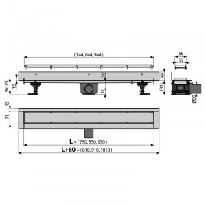 Set rigola de dus cu capac faiantabil, AlcaDrain, APZ23-DOUBLE9 FIT AND GO WALL, 85 cm - Img 2