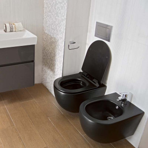 Set vas WC suspendat, Fluminia, Minerva, cu capac quick release si soft close, negru - Img 3