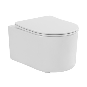 Set Vas wc suspendat Fluminia, Roco, compact, rimless protect, cu capac soft close, quick release, alb