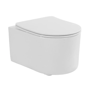Set Vas wc suspendat Fluminia, Roco, compact, rimless protect, cu capac soft close, quick release, alb