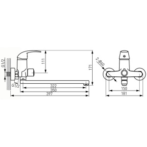 Baterie cada - dus, Ferro, Vasto, cu pipa mobila 35 cm, crom - Img 2