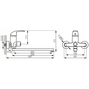 Baterie cada - dus, Ferro, Vasto, cu pipa mobila 35 cm, crom - Img 2