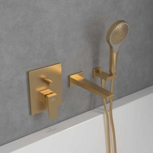 Baterie cadă-duș Villeroy&Boch, Architectura Square, montaj încastrat, brushed gold - Img 3