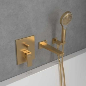 Baterie cadă-duș Villeroy&Boch, Architectura Square, montaj încastrat, brushed gold - Img 3