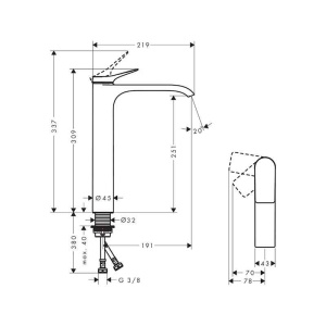 Baterie înaltă de lavoar Hansgrohe, Vivenis 250 CoolStart, fără ventil, bronz mat - Img 3