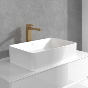 Baterie înaltă pentru lavoar Villeroy&Boch, Architectura Square, cu ventil click-clack, brushed gold - Img 2