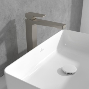 Baterie înaltă pentru lavoar Villeroy&Boch, Architectura Square, cu ventil click-clack, brushed nickel - Img 3