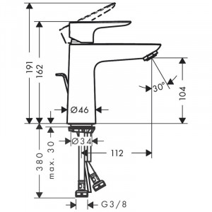 Baterie lavoar, Hansgrohe, Talis E 110, cu ventil click clack, alb mat - Img 3