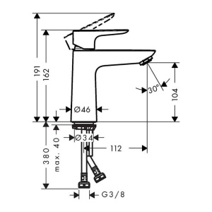 Baterie lavoar Hansgrohe, Talis E 110, fără ventil, negru mat - Img 3