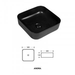 Lavoar pe blat, Fluminia, Andra, patrat, 38,5 x 38,5 cm, negru mat - Img 2
