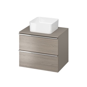 Mobilier suspendat Cersanit, Virgo 60, cu manere cromate, pentru lavoar pe blat, gri stejar