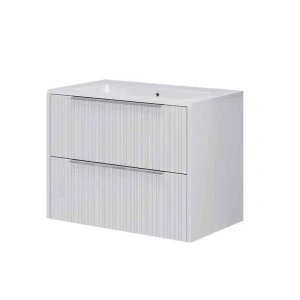 Mobilier suspendat Fluminia Istria 80, pentru lavoar încastrat, front riflat, 80x46 cm, alb mat, mâner inox